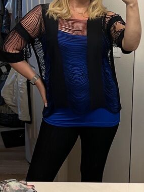 Black Fringe Open-Front Women's Top- Size Large